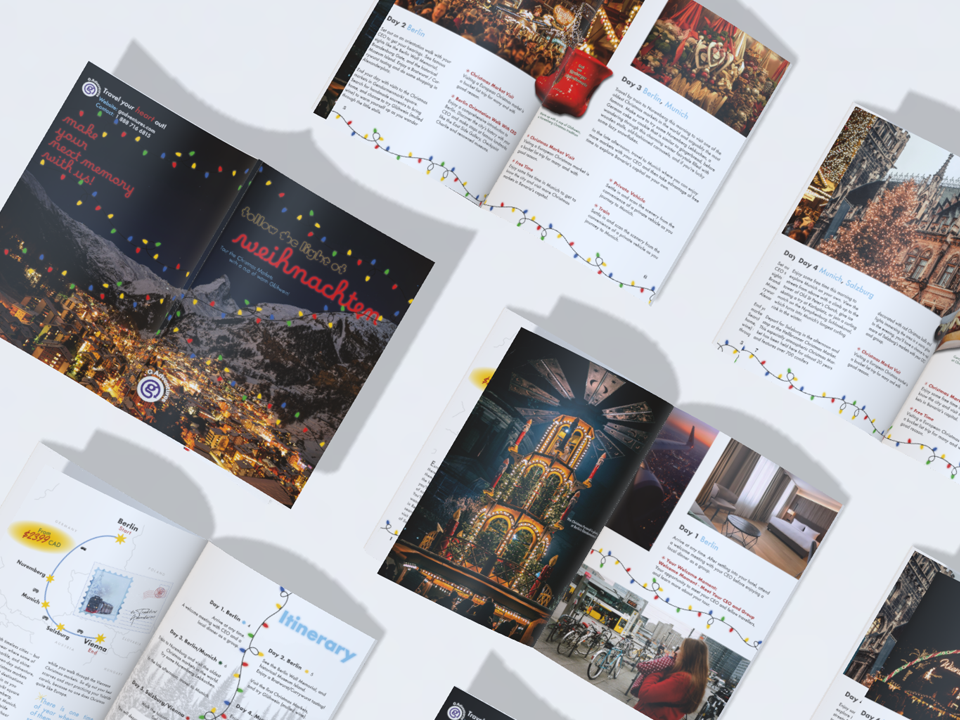 Christmas Travel Brochure editorial design — overview visual