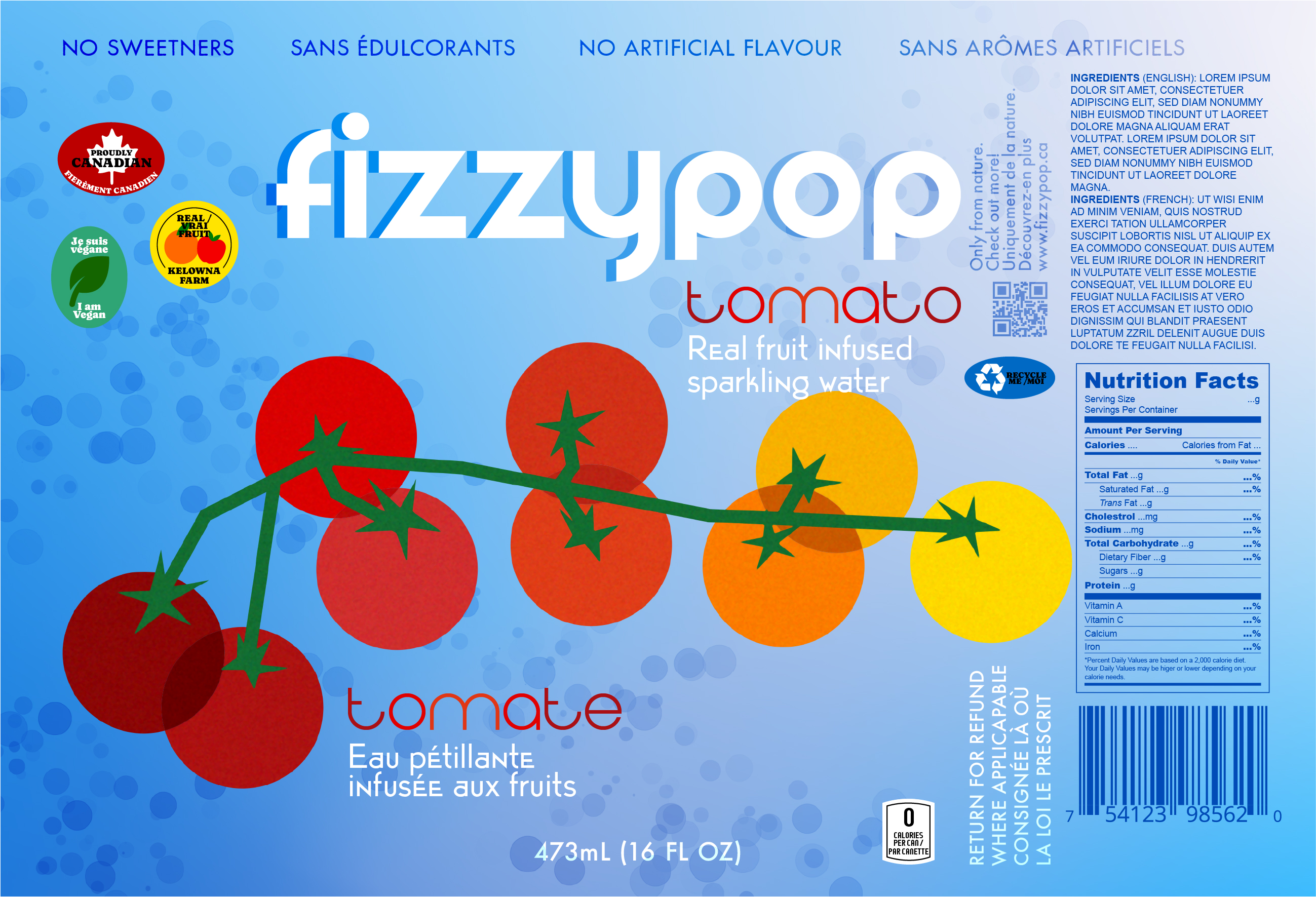 Fizzypop vine tomato flavour label