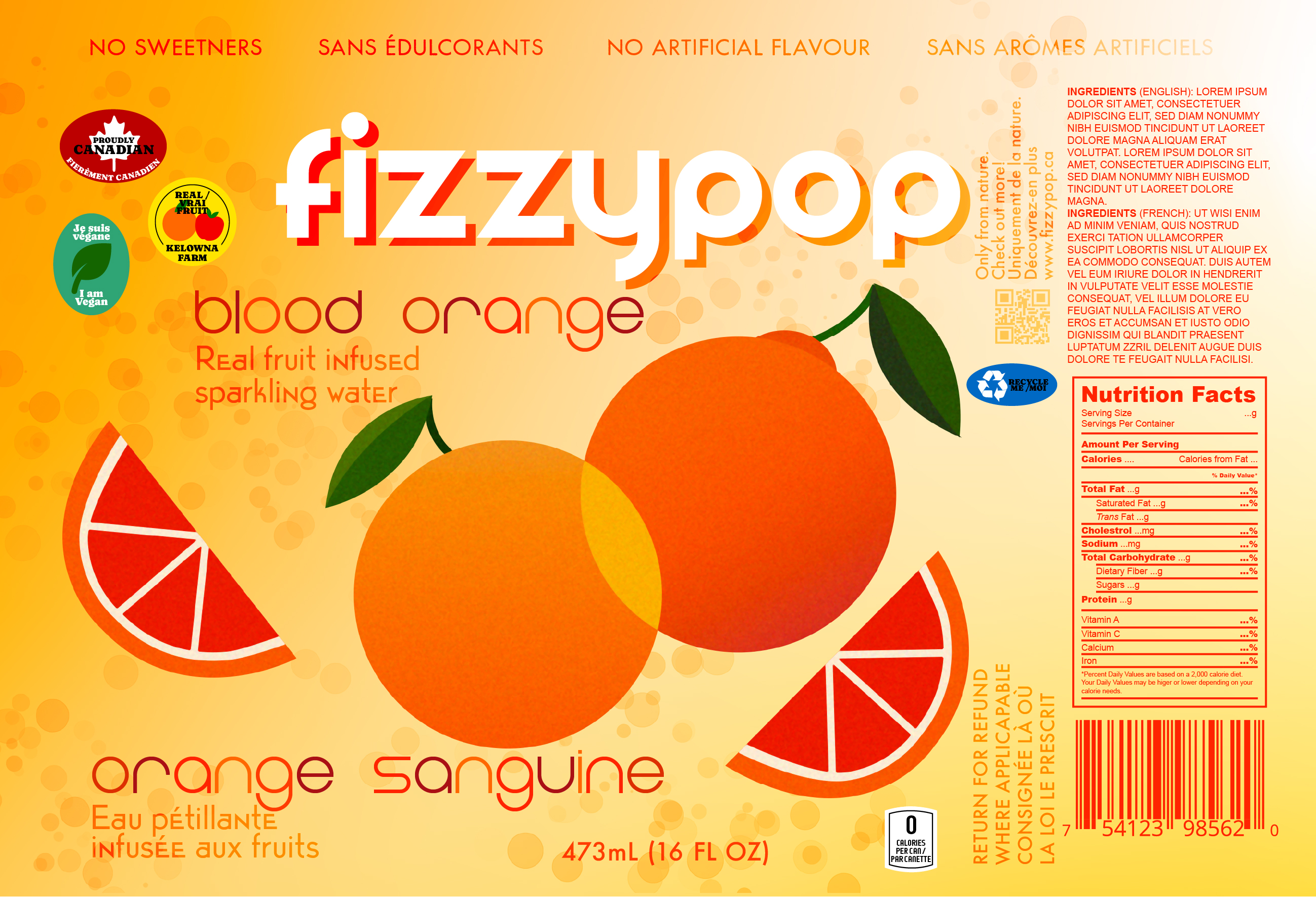 Fizzypop blood orange flavour label