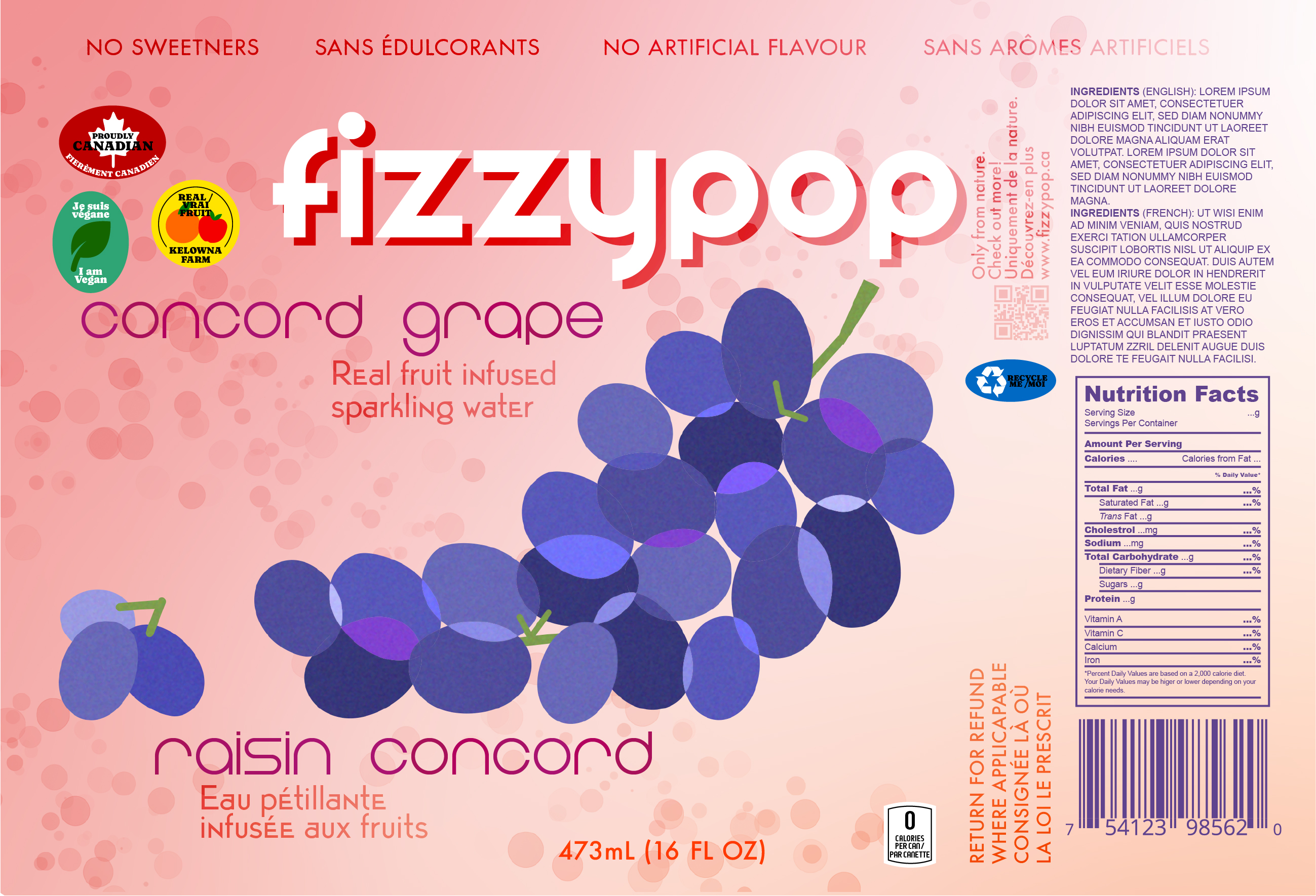 Fizzypop concord grape flavour label